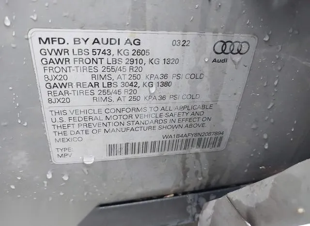 WA1B4AFY8N2087894 2022 2022 Audi SQ5- Premium Plus Tfsi Quat 9