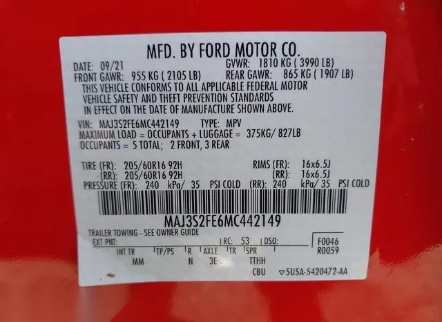 MAJ3S2FE6MC442149 2021 2021 Ford Ecosport- S 9