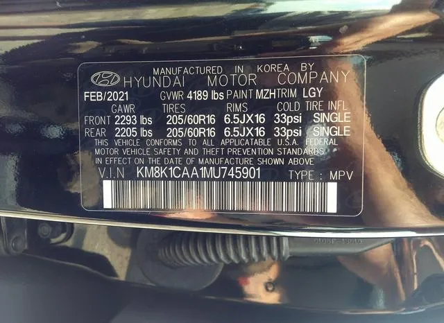 KM8K1CAA1MU745901 2021 2021 Hyundai Kona- SE 9