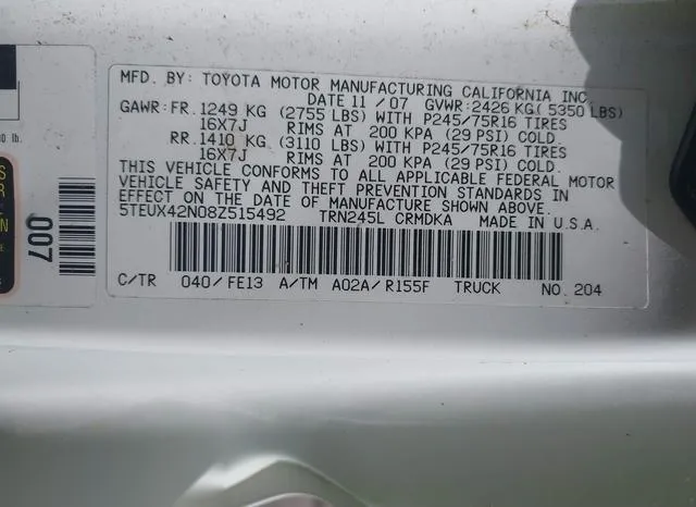 5TEUX42N08Z515492 2008 2008 Toyota Tacoma 9