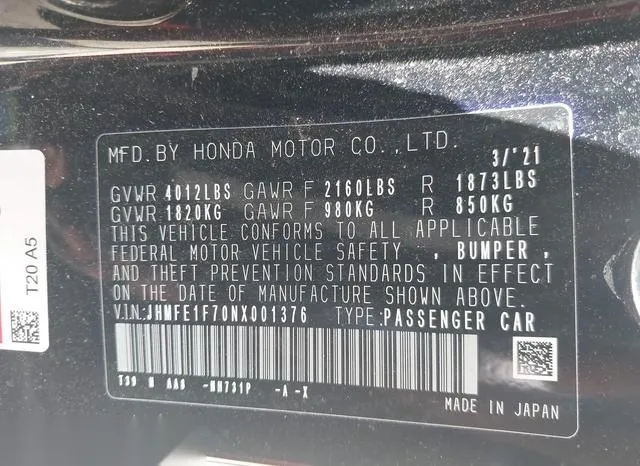 JHMFE1F70NX001376 2022 2022 Honda Civic- EX 9