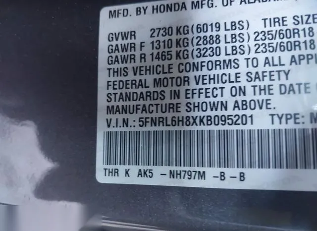 5FNRL6H8XKB095201 2019 2019 Honda Odyssey- Touring 9