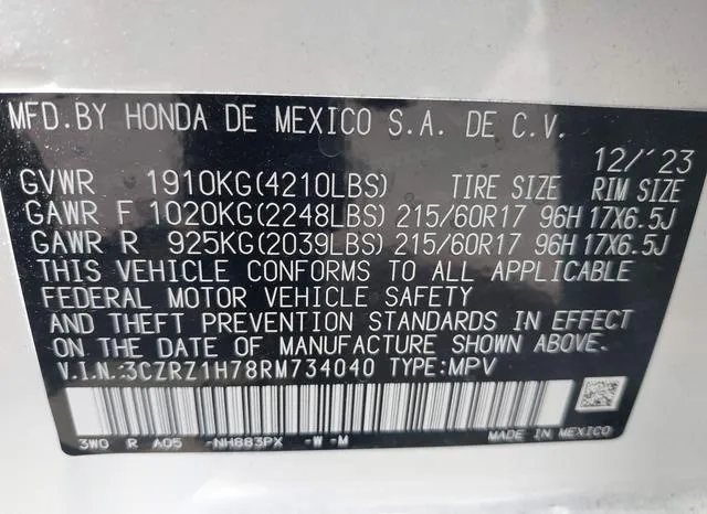 3CZRZ1H78RM734040 2024 2024 Honda HR-V- 2Wd Ex-L/2Wd Ex-L W/ 9