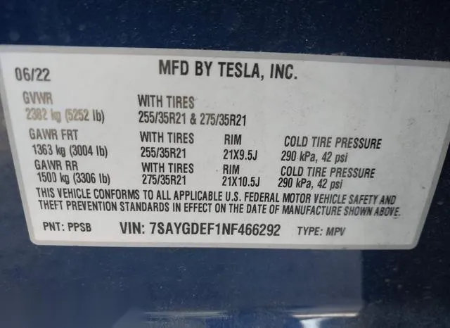 7SAYGDEF1NF466292 2022 2022 Tesla Model Y- Performance Dual 9