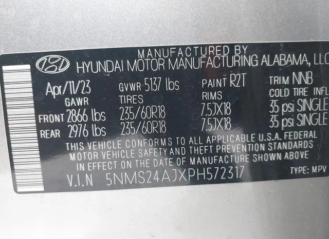 5NMS24AJXPH572317 2023 2023 Hyundai Santa Fe- Sel 9