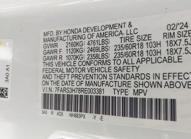 7FARS3H78RE003381 2024 2024 Honda CR-V- Ex-L 2Wd 9