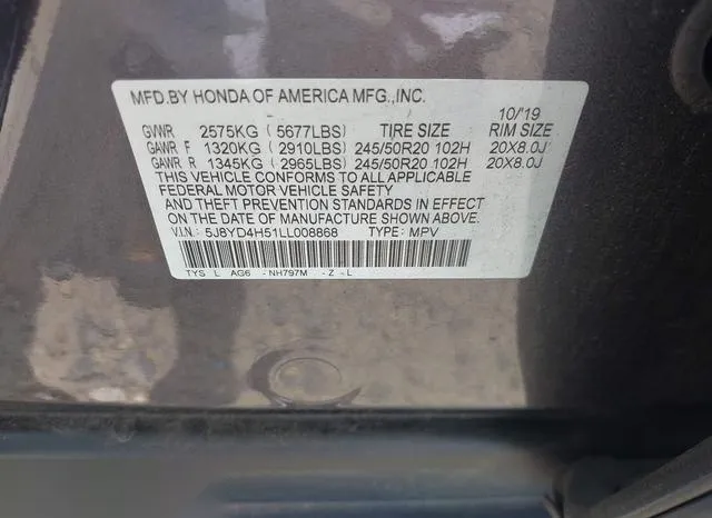 5J8YD4H51LL008868 2020 2020 Acura MDX- Technology Pkg 9