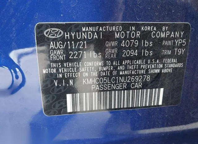 KMHC05LC1NU269278 2022 2022 Hyundai Ioniq- Hybrid Limited 9