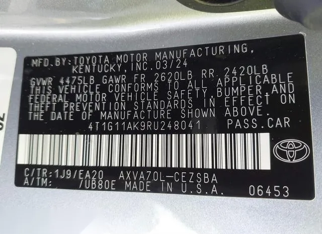 4T1G11AK9RU248041 2024 2024 Toyota Camry- SE 9