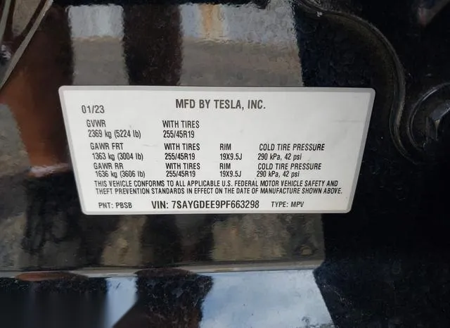 7SAYGDEE9PF663298 2023 2023 Tesla Model Y- Awd/Long Range Du 9