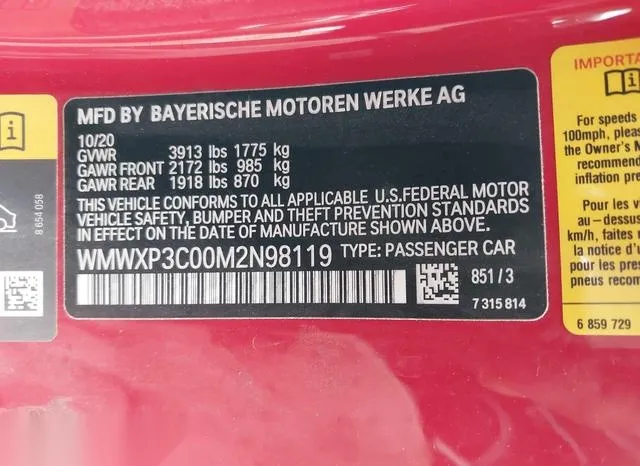 WMWXP3C00M2N98119 2021 2021 Mini Se Hardtop- Cooper 9