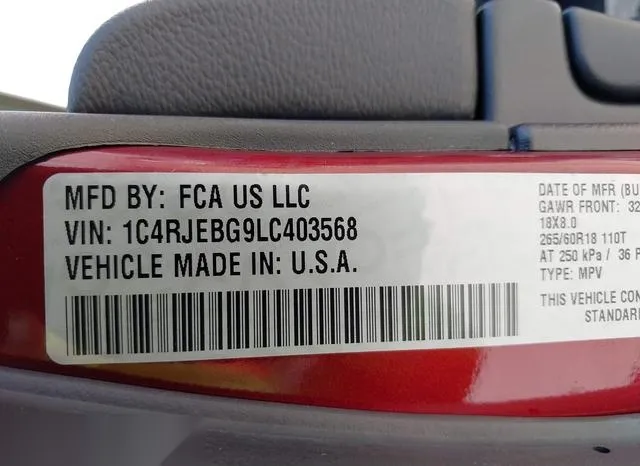 1C4RJEBG9LC403568 2020 2020 Jeep Grand Cherokee- Limited 4X2 9