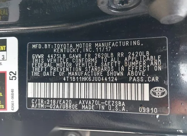 4T1B11HK6JU044124 2018 2018 Toyota Camry- SE 9