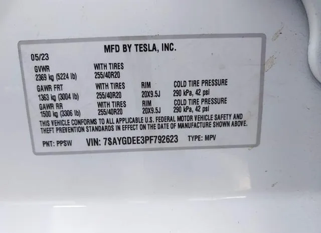 7SAYGDEE3PF792623 2023 2023 Tesla Model Y- Awd/Long Range Du 9