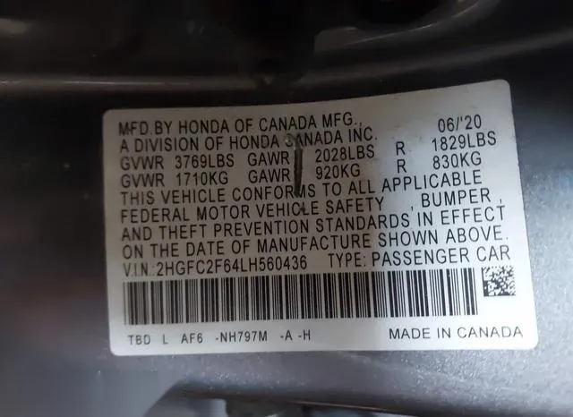 2HGFC2F64LH560436 2020 2020 Honda Civic- LX 9