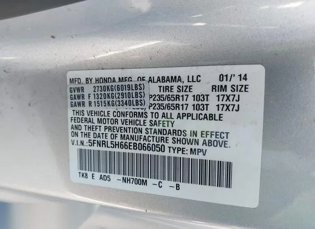 5FNRL5H66EB066050 2014 2014 Honda Odyssey- Ex-L 9