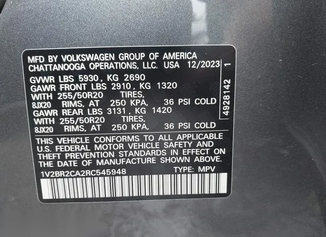 1V2BR2CA2RC545948 2024 2024 Volkswagen Atlas- 2-0T Sel 9