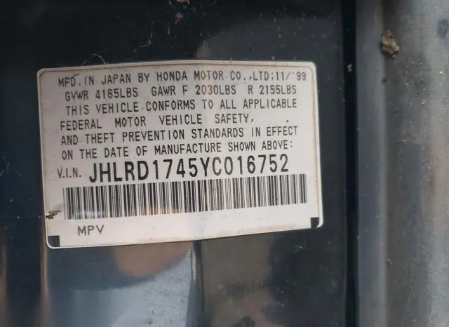 JHLRD1745YC016752 2000 2000 Honda CR-V- LX 9