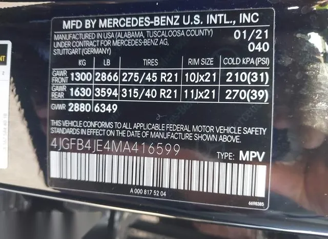 4JGFB4JE4MA416599 2021 2021 Mercedes-Benz GLE 350 9