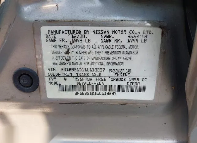 3N1BB51D11L113237 2001 2001 Nissan Sentra- SE 9