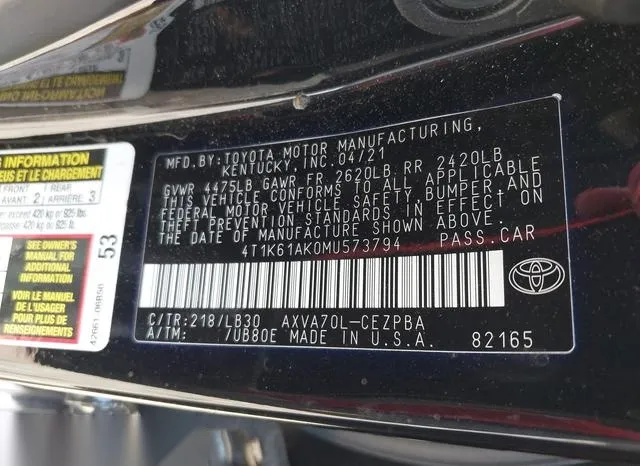 4T1K61AK0MU573794 2021 2021 Toyota Camry- Xse 9