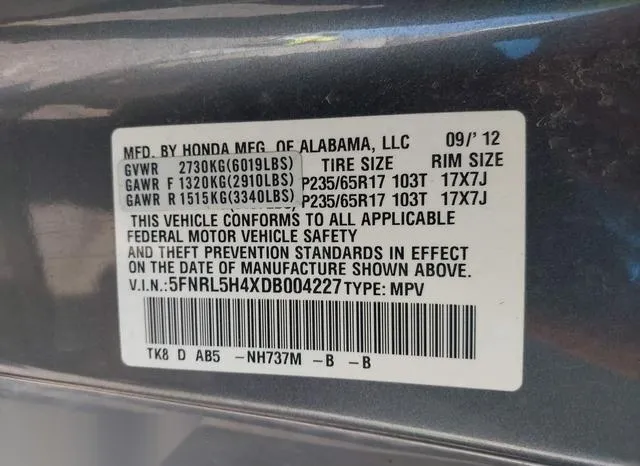 5FNRL5H4XDB004227 2013 2013 Honda Odyssey- EX 9