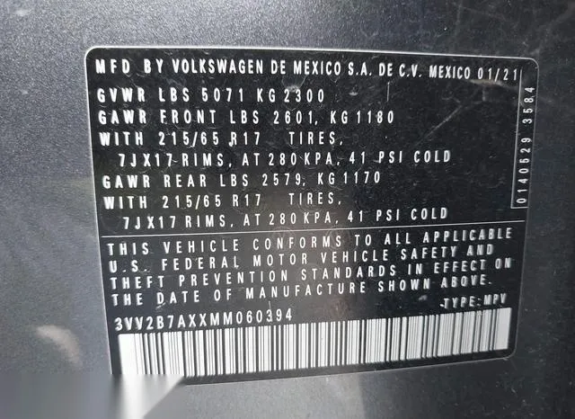3VV2B7AXXMM060394 2021 2021 Volkswagen Tiguan- 2-0T Se/2-0T  9