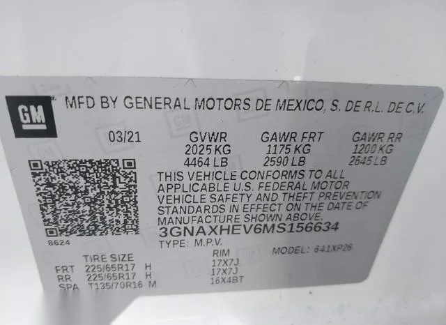 3GNAXHEV6MS156634 2021 2021 Chevrolet Equinox- Fwd Ls 9