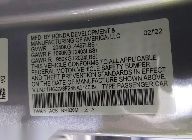 1HGCV3F24NA014639 2022 2022 Honda Accord- Hybrid Sport 9