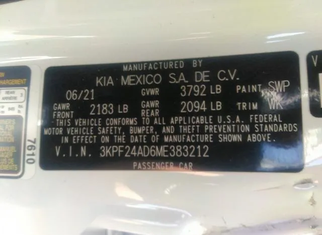 3KPF24AD6ME383212 2021 2021 KIA Forte- Lxs 9