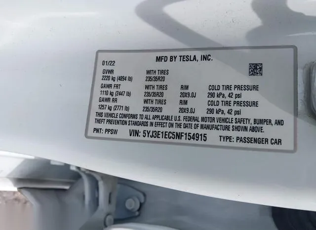 5YJ3E1EC5NF154915 2022 2022 Tesla Model 3- Performance Dual  9