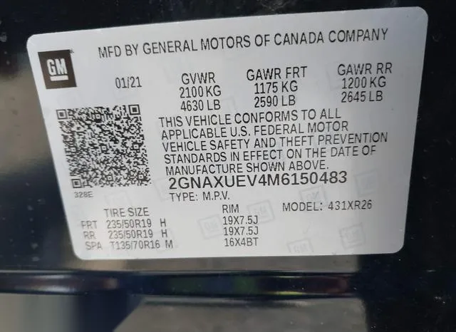 2GNAXUEV4M6150483 2021 2021 Chevrolet Equinox- Awd Lt 9