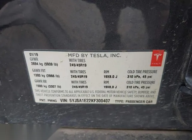 5YJSA1E22KF300407 2019 2019 Tesla Model S- 100D/75D/Long Ra 9