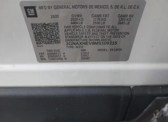 3GNAXHEV8MS109315 2021 2021 Chevrolet Equinox- Fwd Ls 9