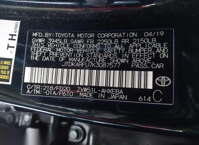 JTDKARFU7K3087577 2019 2019 Toyota Prius- LE 9