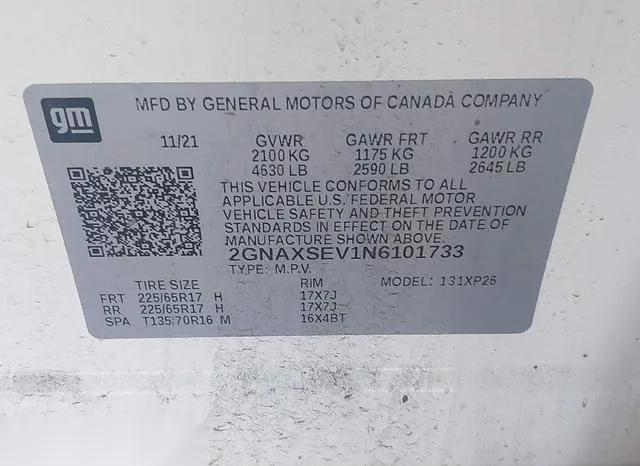 2GNAXSEV1N6101733 2022 2022 Chevrolet Equinox- Awd Ls 9