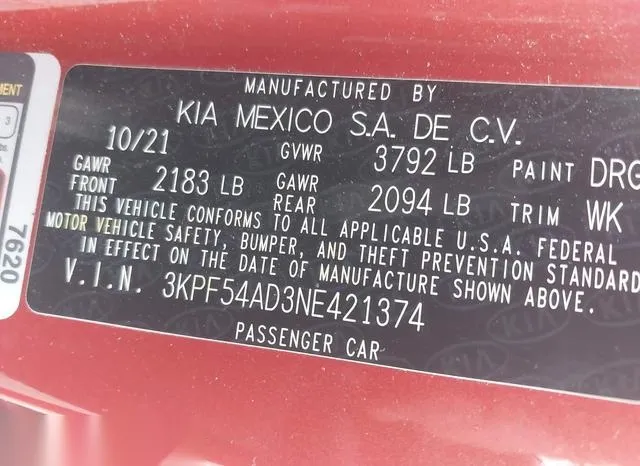 3KPF54AD3NE421374 2022 2022 KIA Forte- Gt-Line 9