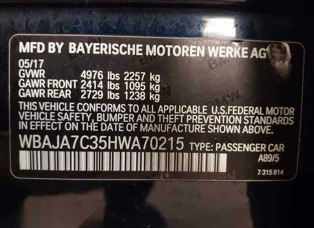 WBAJA7C35HWA70215 2017 2017 BMW 5 Series- 530I Xdrive 9