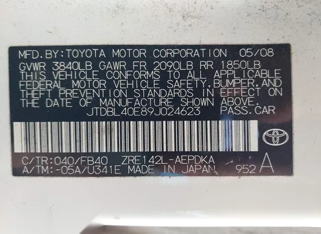 JTDBL40E89J024623 2009 2009 Toyota Corolla 9