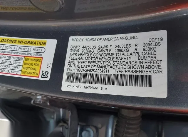 1HGCV2F92KA034911 2019 2019 Honda Accord- Touring 2-0T 9