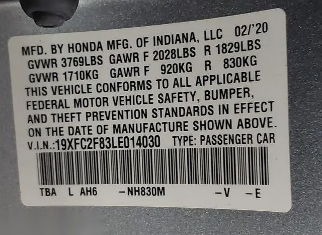 19XFC2F83LE014030 2020 2020 Honda Civic- Sport 9