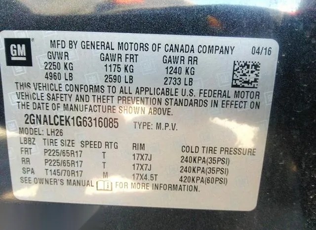 2GNALCEK1G6316085 2016 2016 Chevrolet Equinox- LT 9