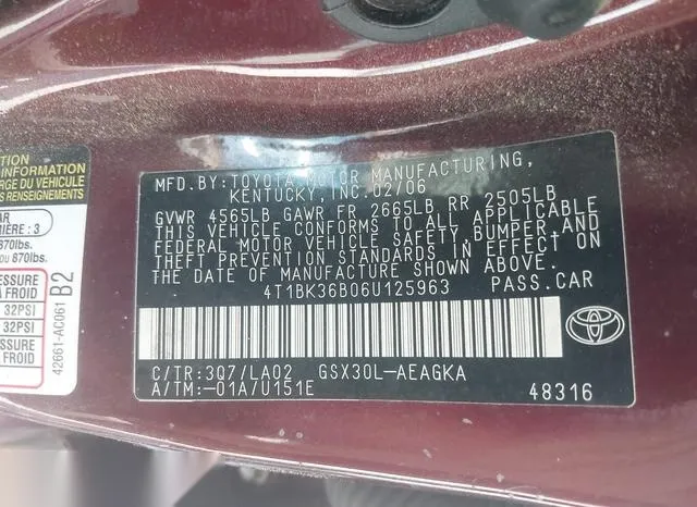 4T1BK36B06U125963 2006 2006 Toyota Avalon- Xls 9