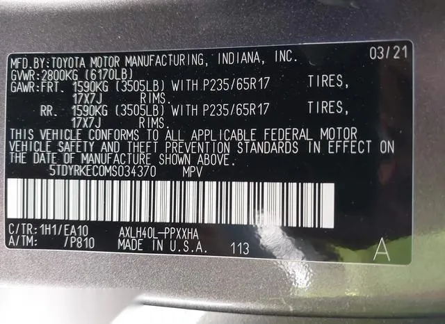 5TDYRKEC0MS034370 2021 2021 Toyota Sienna- Xle 9