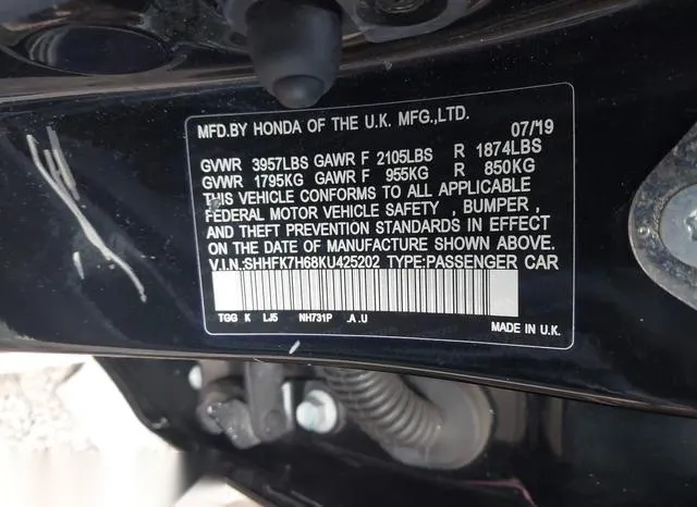 SHHFK7H68KU425202 2019 2019 Honda Civic- EX 9