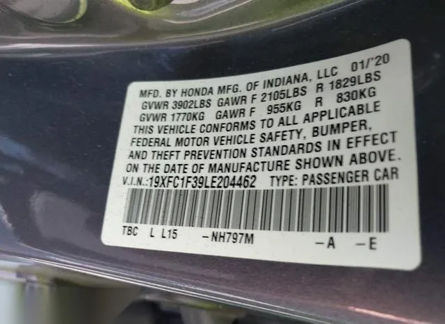 19XFC1F39LE204462 2020 2020 Honda Civic- EX 9