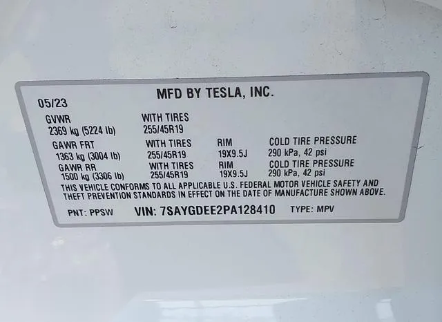 7SAYGDEE2PA128410 2023 2023 Tesla Model Y- Awd/Long Range Du 9