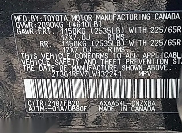 2T3G1RFV7LW132241 2020 2020 Toyota RAV4- LE 9