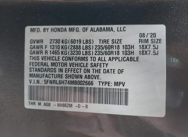 5FNRL6H74MB002666 2021 2021 Honda Odyssey- Ex-L 9