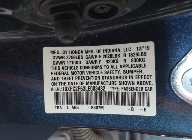 19XFC2F63LE003432 2020 2020 Honda Civic- LX 9